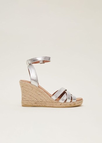 Phase Eight Leather Strappy Espadrilles Heels Silver USA | 1849623-KN